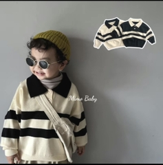 T245-Set áo nỉ kẻ cổ bẻ quần jean baggy