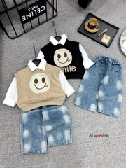 T276-Set sơ mi gile nâu mặt cười quần jean