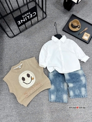 T276-Set sơ mi gile nâu mặt cười quần jean