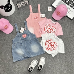 G100-Set 3ct áo yếm jean kèm mũ (10-30kg)