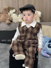 BD065-Set gile vest dạ công tử caro nâu