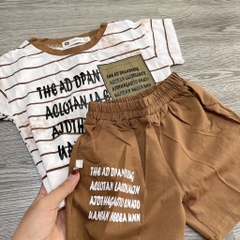 T453-Bộ cộc cotton kẻ nâu loang (06.13.347)