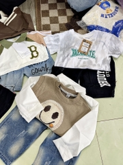 T276-Set sơ mi gile nâu mặt cười quần jean