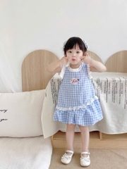 V255-Váy bé cún caro xanh (10.26.663)