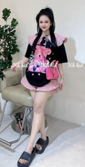 G097-Set gấu đen quần caro hồng (8-27kg)