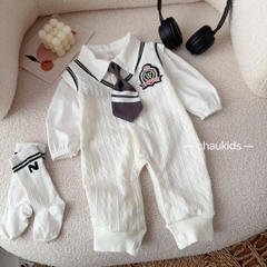 BD042-Body dài len mỏng cà vạt bé trai