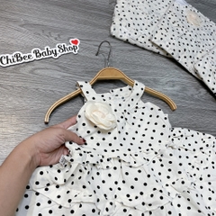 V451-Váy chấm bi cổ yếm hoa trà (10.15kg)