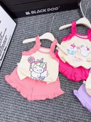 G139-Bộ cotton 2 dây bèo hoạt hình bé gái (6-14kg)