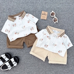 T311-Set áo polo Hey nâu quần kaki