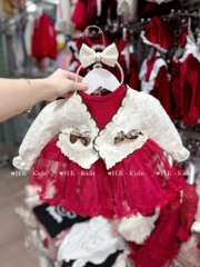 BD064-Váy body khoác ren kèm bờm nơ