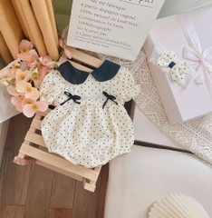 BD084-Body suit xô chấm bi cổ sen đen