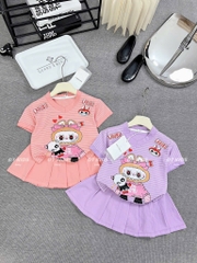 G217-Set áo tim kẻ cv xếp ly labubu