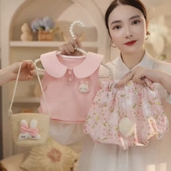 G535-Set áo thỏ hồng quần bí (07.16.756)