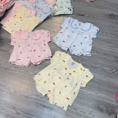 B518-Bộ pijama cổ sen caro nơ (07.18kg)