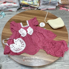 BD092-Set váy chip hồng đậm kèm nơ (03.10.256)