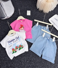 G574-Set áo SN mèo xanh jean ngố (08.20.385)
