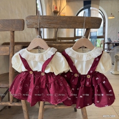 G474-Set áo cotton ren váy yếm hoa nhí đỏ (07.15.160)