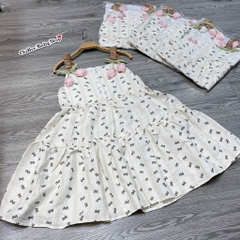 V456-Váy đũi tulip 2 dây nơ nâu (20.25kg)