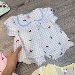 B518-Bộ pijama cổ sen caro nơ (07.18kg)
