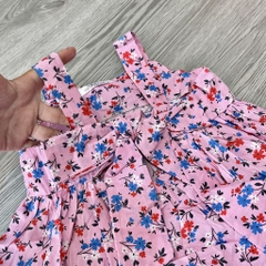 V072-Váy 2 dây hoa nhí hồng thắt nơ lưng (10-19kg)