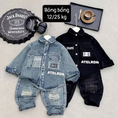 T307-Set jean sơ mi túi hộp màu bụi