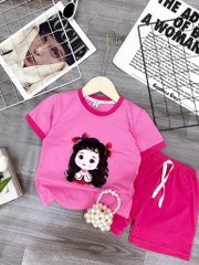 G101-Bộ thun cotton tàu bé gái (14-17kg)