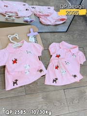 G494-Set áo polo chó hồng cv ôm (07.24.279)