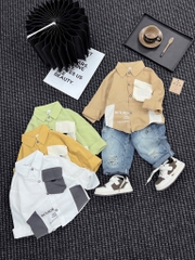 T247-Set sơ mi đũi túi hộp quần baggy jean