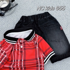 T266-Set jean áo polo caro đỏ 10S1-10