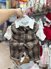 BD065-Set gile vest dạ công tử caro nâu