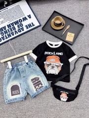 T278-Set áo cotton chó quần jean kèm túi