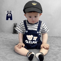 BD114-Body suit đùi kẻ phối xanh đen S80
