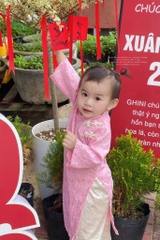 G747-Áo dài gấm hồng 2 cúc