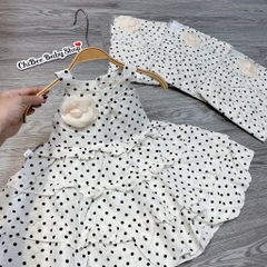 V451-Váy chấm bi cổ yếm hoa trà (10.15kg)