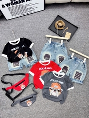 T278-Set áo cotton chó quần jean kèm túi