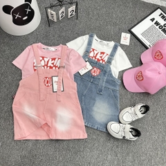 G100-Set 3ct áo yếm jean kèm mũ (10-30kg)