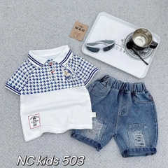 T279-Set cá sấu cổ bẻ móc câu quần jean