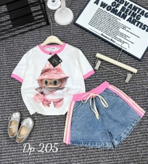 G266-Set áo cotton quần jean đùi labubu