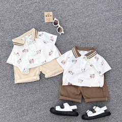 T311-Set áo polo Hey nâu quần kaki