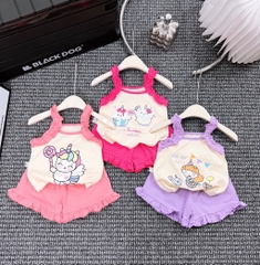 G139-Bộ cotton 2 dây bèo hoạt hình bé gái (6-14kg)