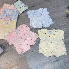 B518-Bộ pijama cổ sen caro nơ (07.18kg)