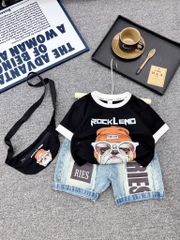 T278-Set áo cotton chó quần jean kèm túi