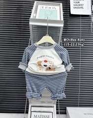 T490-Bộ zip dài kẻ chó bé trai (16.23.561)