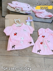 G494-Set áo polo chó hồng cv ôm (07.24.279)