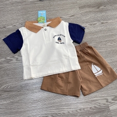 T451-Bộ cotton cổ bẻ thuyền nâu (08.18.249)