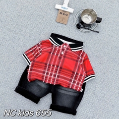 T266-Set jean áo polo caro đỏ 10S1-10