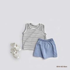 T317-Set áo balo kẻ quần đùi jean mềm