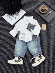 T247-Set sơ mi đũi túi hộp quần baggy jean