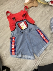 G089-Set yếm 2 dây jean đỏ cá tính