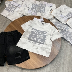 T401-Set áo trắng chữ quần jean xanh (10.28.270)